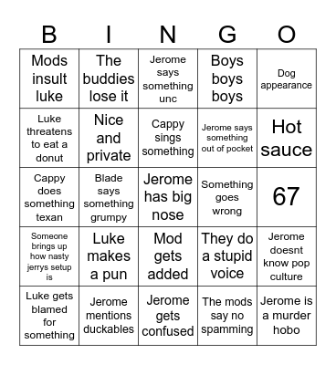 Jerome Bingo Card