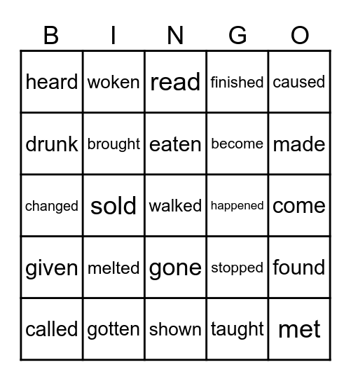 PARTICIPLES Bingo Card