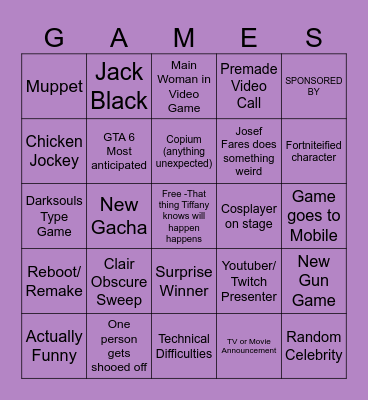Game Awards 2025 Bingo Card