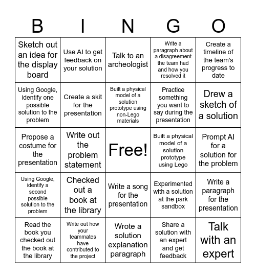 Innovation Project Bingo Card