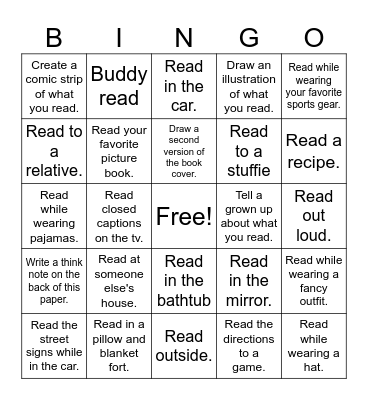 Fall Break Reading Challenge Bingo Card