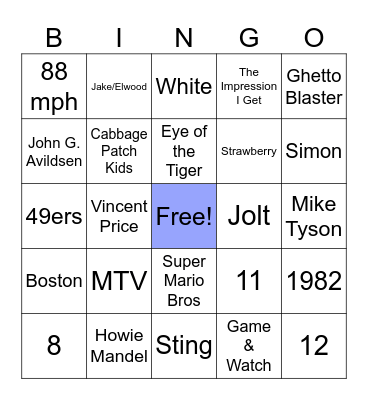 80's Trivia Bingo Card