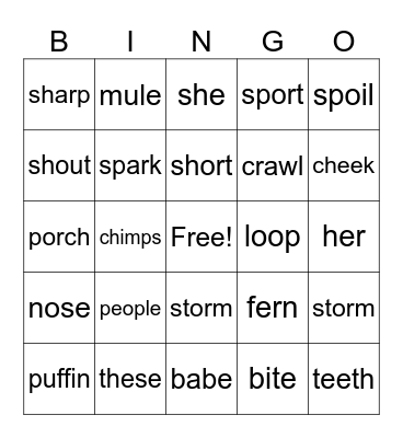 2nd Grade Bingo Card