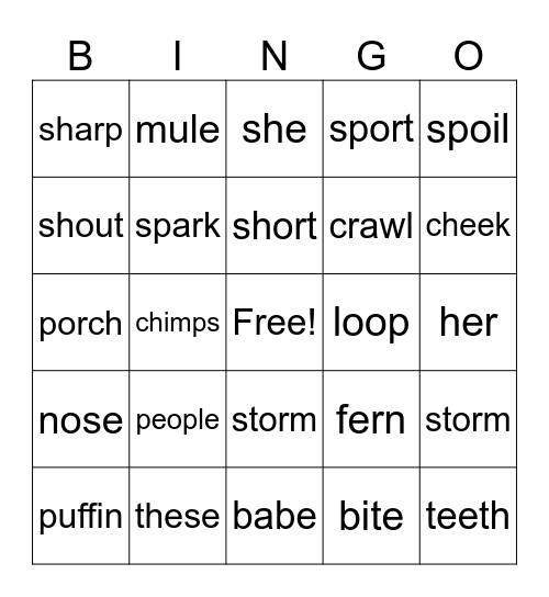 2nd Grade Bingo Card