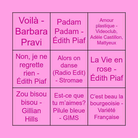 Curieus Music Bingo Card