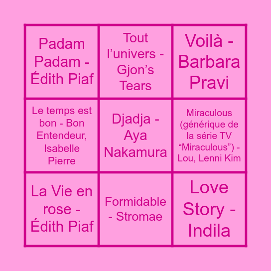 Curieus Music Bingo Card