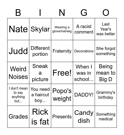 Grammy Bingo Card