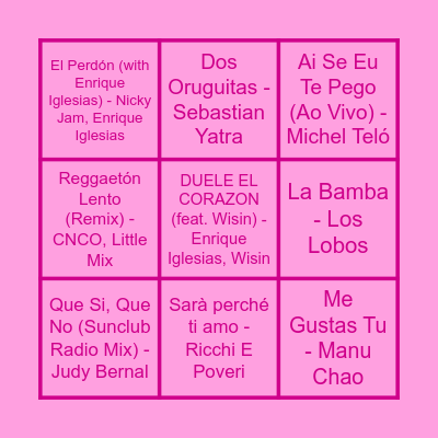 Curieus Music Bingo Card