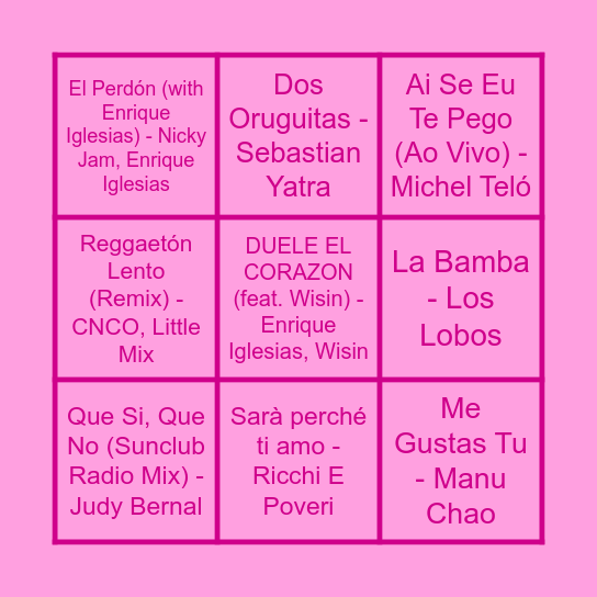 Curieus Music Bingo Card