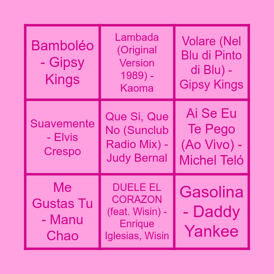 Curieus Music Bingo Card