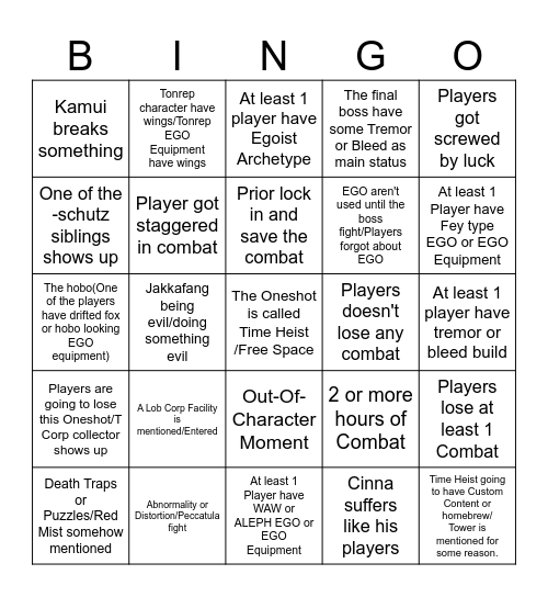 SotC Collab One-Shot: Time Heist Bingo Card