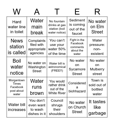 Morgantown Water Bingo Card