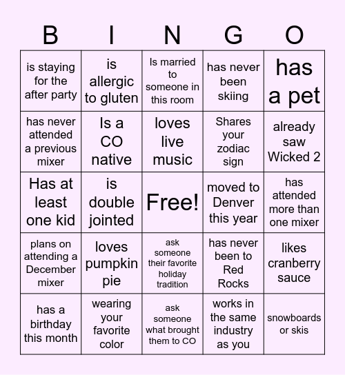 Find Someone Who Bingo Card