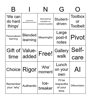 Teacher PD Bingo Card