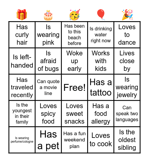 Find-The-Guest Bingo Card
