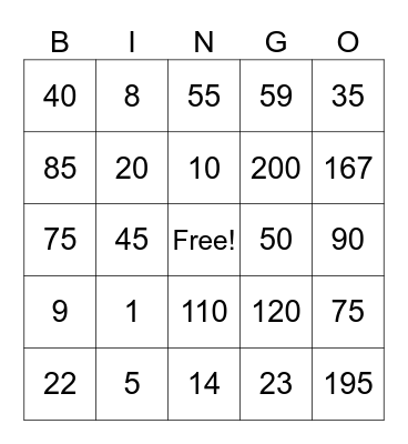 BINGO MATEMÁTICO Bingo Card