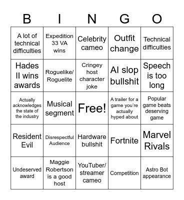 Golden Joysticks Bingo Card