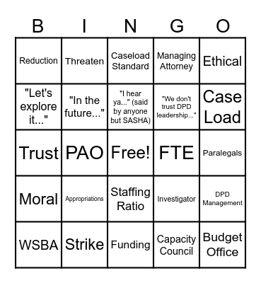 DPD Bargaining Bingo Card