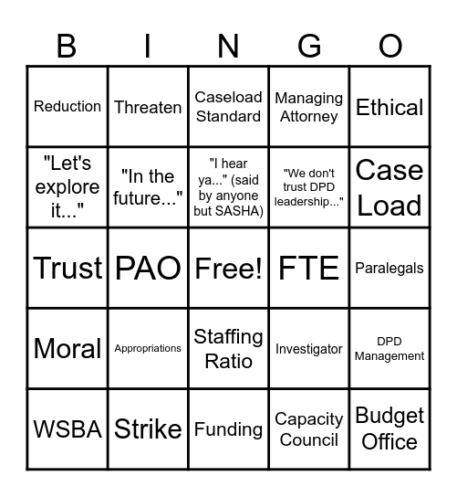 DPD Bargaining Bingo Card