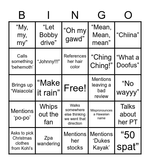 Grammie Bingo Card