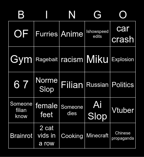 Same Bingo as FIlian and Deme Bingo Card