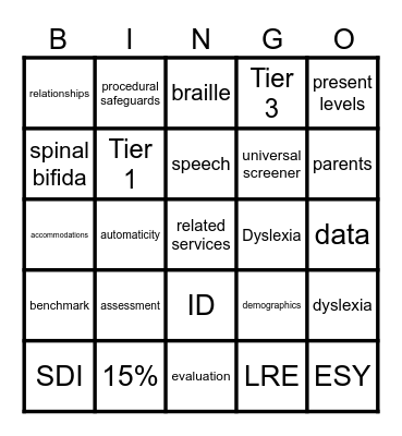 Special Education Bingo Card