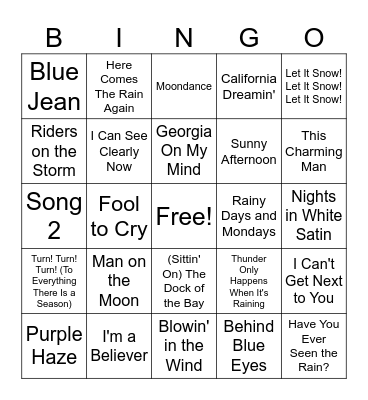 Weather Report Bingo Card