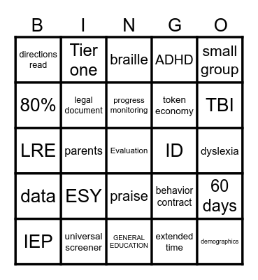 SPECIAL EDUCATION Bingo Card