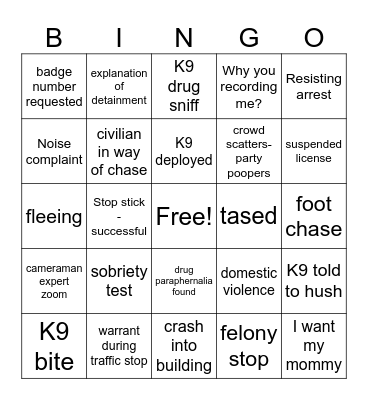 On Patrol Live Bingo Card