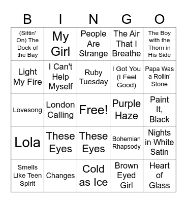 Body Parts Bingo Card