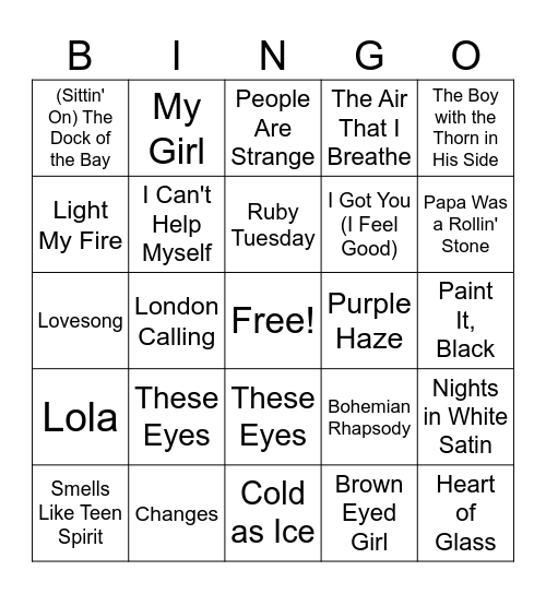 Body Parts Bingo Card
