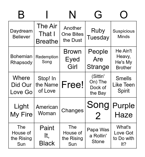 Question Marks Bingo Card