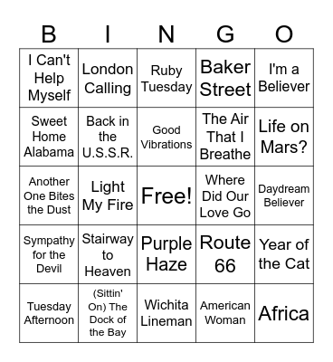 Cities & Locations Bingo Card