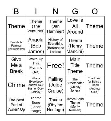 TV Soundtracks Bingo Card