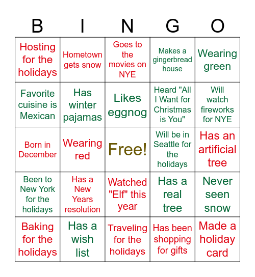 Find the BEE-SEA Holiday Guest... Bingo Card