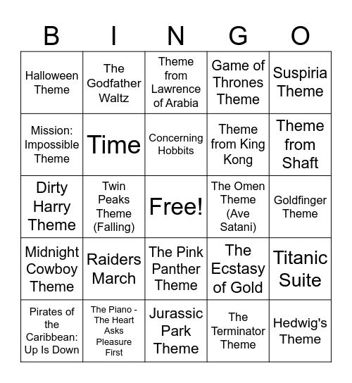 Instrumental Movie Scores Bingo Card