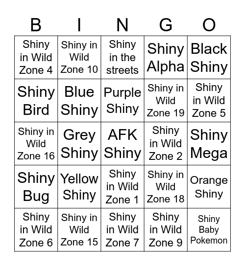 POKÉMON LEGENDS: Z-A SHINY BINGO Card