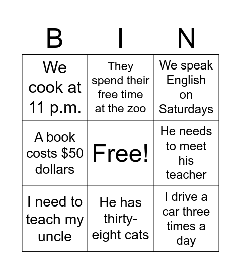 Tweens 2 Bingo Card