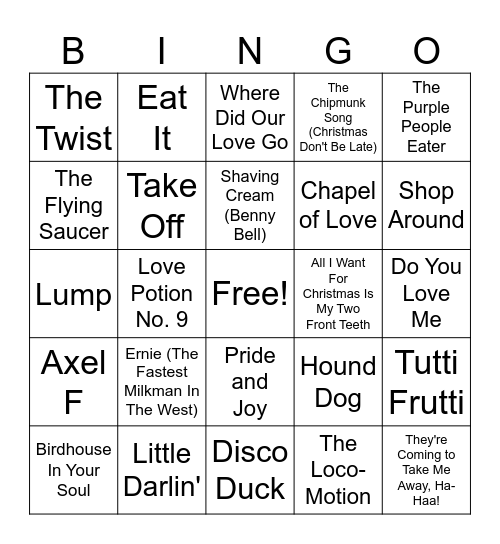 Classic Novelty Songs Bingo Card