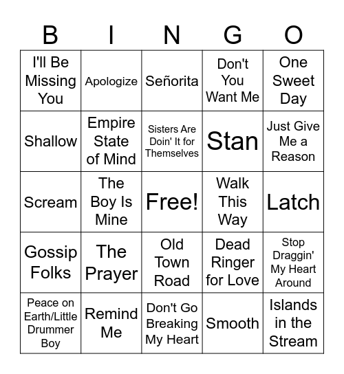 Duets & Collabs Bingo Card