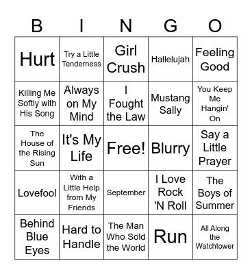 Cover Songs We Love Bingo Card