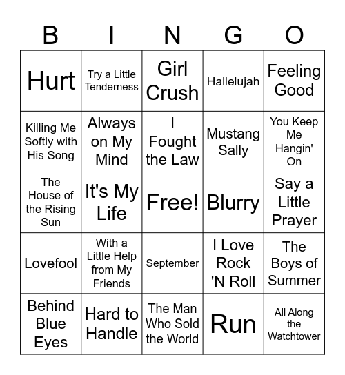 Cover Songs We Love Bingo Card