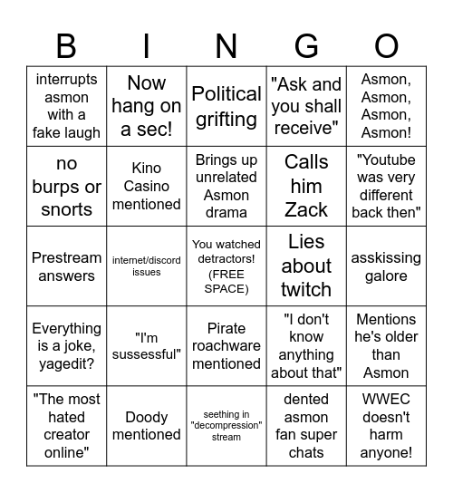 Roach Interview Bingo Card