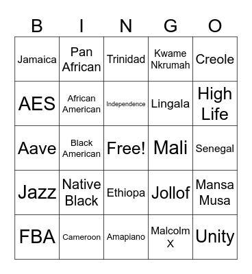 Diaspora Bingo! Bingo Card