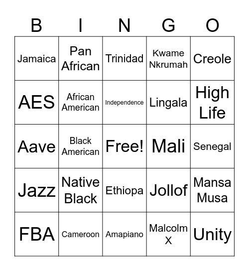 Diaspora Bingo! Bingo Card