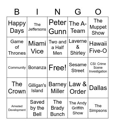 TV Themes Bingo Card