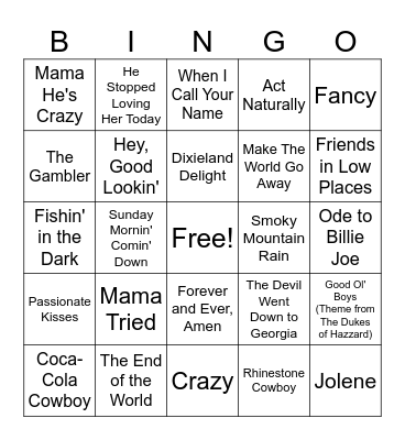 Classic Country Bingo Card