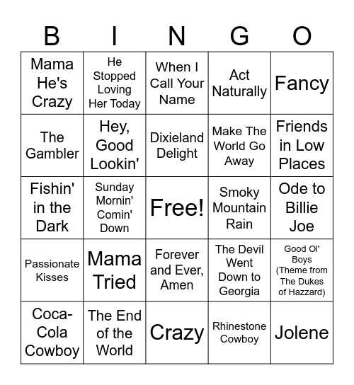 Classic Country Bingo Card