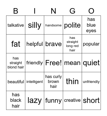 Describing People Bingo Card