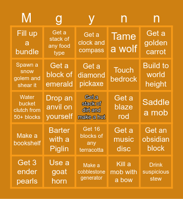 Minecraft Bingo Card